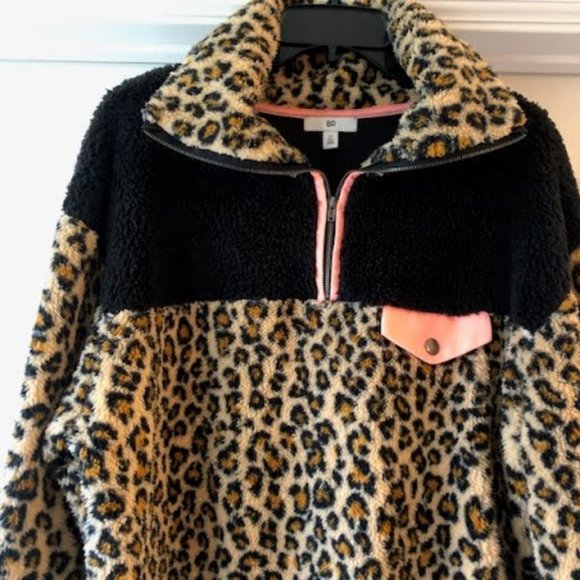 NWT BP Leopard Neon Colorblock Pullover Teddy Sherpa Jacket M - Picture 3 of 5